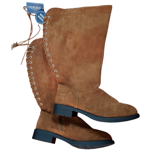 CHEROKEE OVER THE CALF FIT BOOTS BACK LACE-UP SZ 8 (HEEL: 1-1/4") - Picture 1 of 4